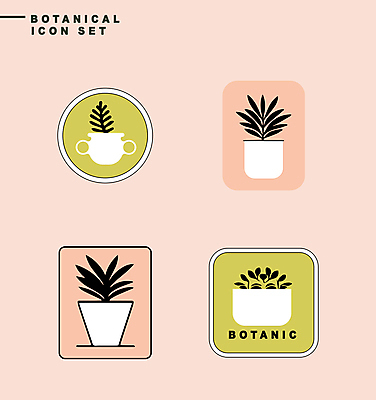 식물 아이콘 화분 분홍색 잎 자연 사람없음 연두색 세트 라벨 보테니컬아트 2D아이콘 AI파일 컬러 프레임 초록색 생태계 파일형식 벡터
