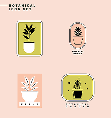 식물 아이콘 화분 분홍색 잎 자연 사람없음 연두색 세트 라벨 보테니컬아트 2D아이콘 AI파일 컬러 프레임 초록색 생태계 파일형식 벡터