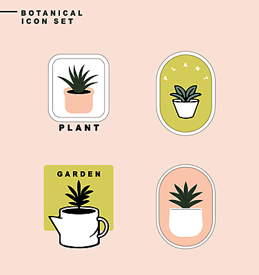 식물 아이콘 화분 분홍색 잎 자연 사람없음 연두색 세트 라벨 보테니컬아트 2D아이콘 AI파일 컬러 프레임 초록색 생태계 파일형식 벡터