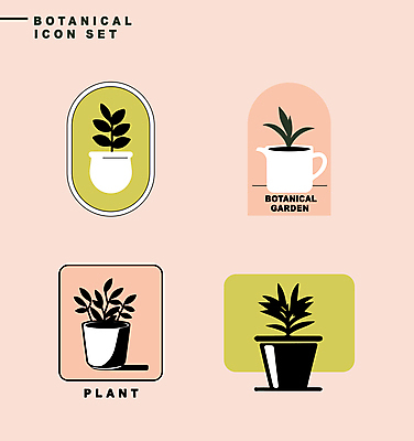 식물 아이콘 화분 분홍색 잎 자연 사람없음 연두색 세트 라벨 보테니컬아트 2D아이콘 AI파일 컬러 프레임 초록색 생태계 파일형식 벡터