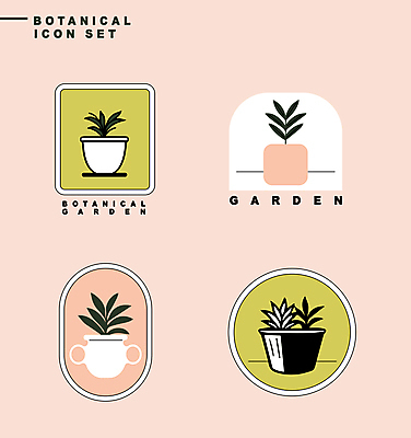 식물 아이콘 화분 분홍색 잎 자연 사람없음 연두색 세트 라벨 보테니컬아트 2D아이콘 AI파일 컬러 프레임 초록색 생태계 파일형식 벡터