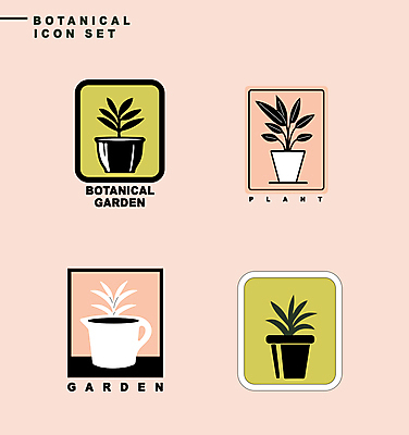 식물 아이콘 화분 분홍색 잎 자연 사람없음 연두색 세트 라벨 보테니컬아트 2D아이콘 AI파일 컬러 프레임 초록색 생태계 파일형식 벡터