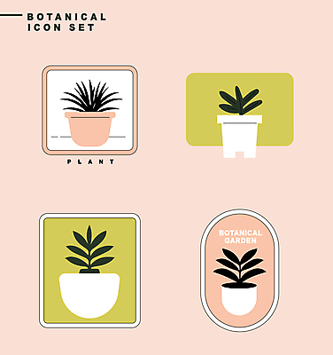식물 아이콘 화분 분홍색 잎 자연 사람없음 연두색 세트 라벨 보테니컬아트 2D아이콘 AI파일 컬러 프레임 초록색 생태계 파일형식 벡터