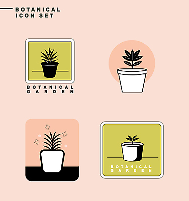 식물 아이콘 화분 분홍색 잎 자연 사람없음 연두색 반짝임 세트 라벨 보테니컬아트 2D아이콘 AI파일 컬러 모션 프레임 초록색 생태계 파일형식 벡터