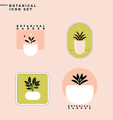 식물 아이콘 화분 분홍색 잎 자연 사람없음 연두색 반짝임 세트 라벨 보테니컬아트 2D아이콘 AI파일 컬러 모션 프레임 초록색 생태계 파일형식 벡터