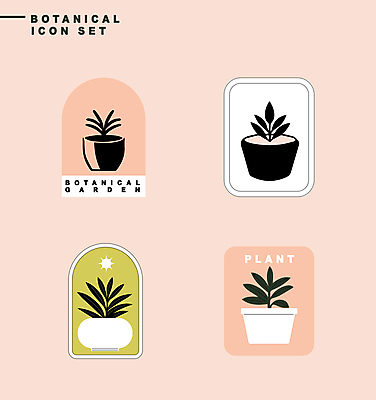 식물 아이콘 화분 분홍색 잎 자연 사람없음 연두색 세트 라벨 보테니컬아트 2D아이콘 AI파일 컬러 프레임 초록색 생태계 파일형식 벡터