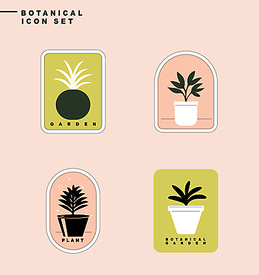 식물 아이콘 화분 분홍색 잎 자연 사람없음 연두색 세트 라벨 보테니컬아트 2D아이콘 AI파일 컬러 프레임 초록색 생태계 파일형식 벡터