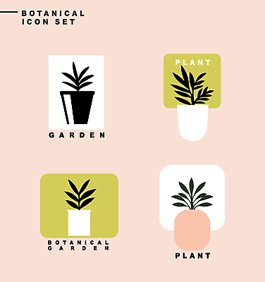 식물 아이콘 화분 분홍색 잎 자연 사람없음 연두색 세트 라벨 보테니컬아트 2D아이콘 AI파일 컬러 프레임 초록색 생태계 파일형식 벡터