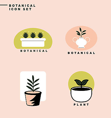 식물 아이콘 화분 분홍색 잎 자연 사람없음 연두색 세트 라벨 보테니컬아트 2D아이콘 AI파일 컬러 프레임 초록색 생태계 파일형식 벡터