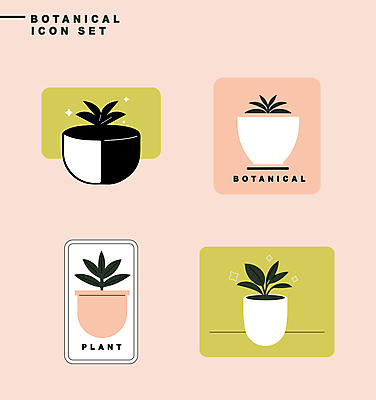 식물 아이콘 화분 분홍색 잎 자연 사람없음 연두색 반짝임 세트 라벨 보테니컬아트 2D아이콘 AI파일 컬러 모션 프레임 초록색 생태계 파일형식 벡터