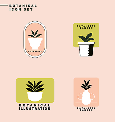 식물 아이콘 화분 분홍색 잎 자연 사람없음 연두색 세트 라벨 보테니컬아트 2D아이콘 AI파일 컬러 프레임 초록색 생태계 파일형식 벡터