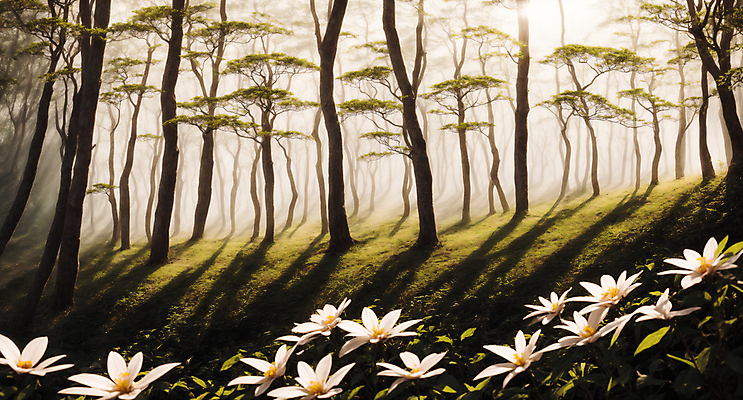 JPG 주간 나무 편집이미지 꽃 자연 풍경 사람없음 야외 햇빛 숲 디지털합성 편집소스 편집실사 AI포토 AI콘텐츠 자연요소 식물 태양 CG 생태계 파일형식