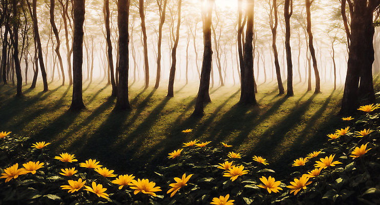 JPG 주간 나무 편집이미지 꽃 자연 풍경 사람없음 야외 햇빛 숲 디지털합성 편집소스 편집실사 AI포토 AI콘텐츠 자연요소 식물 태양 CG 생태계 파일형식