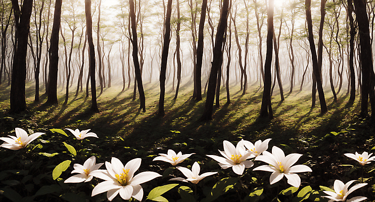 JPG 주간 나무 편집이미지 꽃 자연 풍경 사람없음 야외 햇빛 숲 디지털합성 편집소스 편집실사 AI포토 AI콘텐츠 자연요소 식물 태양 CG 생태계 파일형식