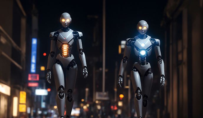 JPG 편집이미지 미래 거리 사람없음 야외 걷기 야간 로봇 휴머노이드 SF AI_인공지능 편집실사 AI컴퓨터그래픽 AI콘텐츠 자연요소 컨셉 모션 CG 파일형식