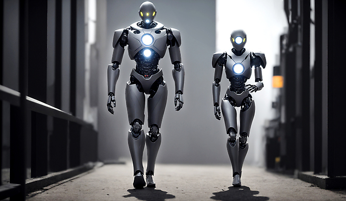 JPG 편집이미지 미래 거리 사람없음 야외 걷기 골목길 로봇 휴머노이드 SF AI_인공지능 편집실사 AI컴퓨터그래픽 AI콘텐츠 길 컨셉 모션 CG 파일형식