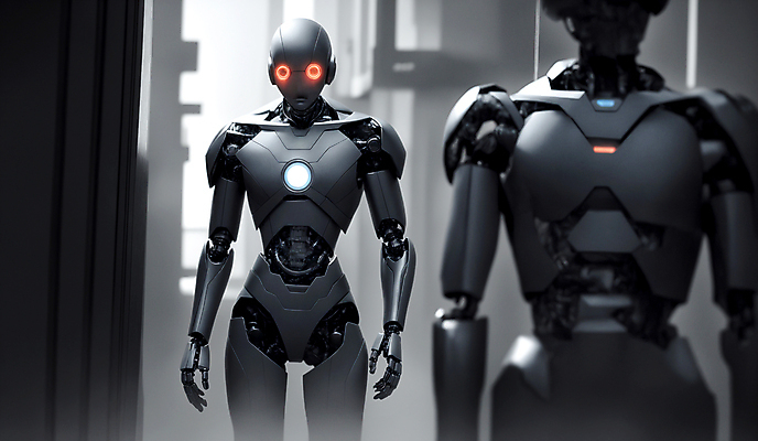 JPG 편집이미지 미래 거리 서기 사람없음 야외 골목길 로봇 휴머노이드 SF AI_인공지능 편집실사 AI컴퓨터그래픽 AI콘텐츠 길 컨셉 모션 CG 파일형식