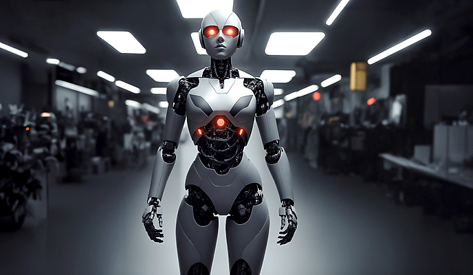 JPG 편집이미지 미래 전등 실내 서기 사람없음 사무실 로봇 휴머노이드 SF AI_인공지능 편집실사 AI컴퓨터그래픽 AI콘텐츠 컨셉 비즈니스 모션 조명 내부 CG 파일형식