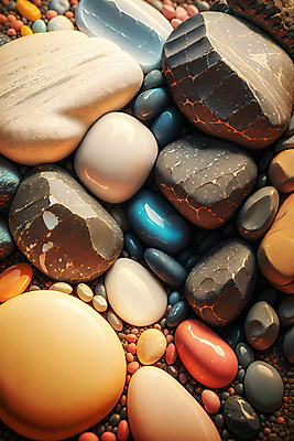 JPG 편집이미지 사람없음 다양 돌_바위 조약돌 매끈함 가득함 디지털합성 광택 편집실사 AI포토 AI콘텐츠 다수 감각 CG 파일형식