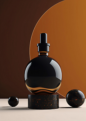 JPG 스튜디오촬영 편집이미지 사람없음 갈색 화장품 원형 고급 디지털합성 오브젝트 공병 앰플 목업 편집실사 AI포토 AI콘텐츠 도형 컬러 컨셉 실내 뷰티 CG 병_담는 파일형식