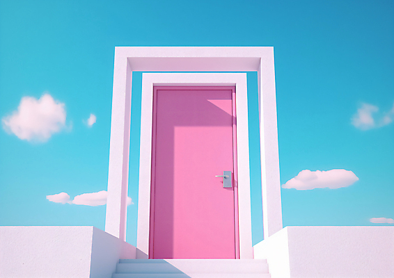 JPG 구름 편집이미지 분홍색 하늘색 하늘 사람없음 그래픽 3D 문 계단 디지털합성 편집3D AI컴퓨터그래픽 AI콘텐츠 자연요소 컬러 파란색 파일형식