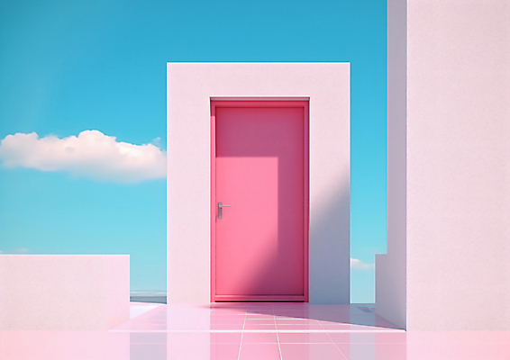 JPG 구름 편집이미지 벽 분홍색 하늘색 하늘 사람없음 그래픽 3D 문 디지털합성 편집3D AI컴퓨터그래픽 AI콘텐츠 자연요소 컬러 파란색 파일형식