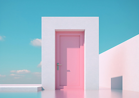 JPG 구름 편집이미지 벽 분홍색 하늘색 하늘 사람없음 그래픽 3D 문 디지털합성 편집3D AI컴퓨터그래픽 AI콘텐츠 자연요소 컬러 파란색 파일형식