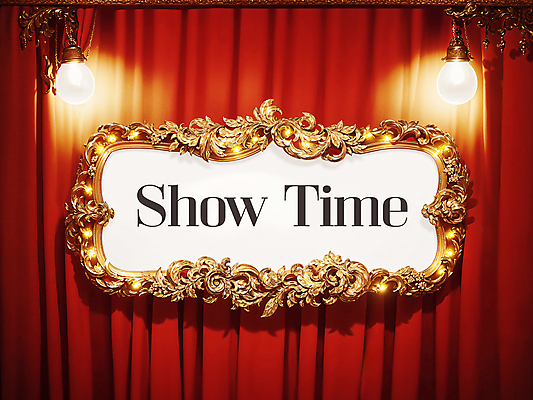 PSD 편집이미지 영어 조명 간판 프레임 타이포그라피 사람없음 빨간색 반짝임 금색 커튼 고급 극장 스포트라이트 고딕양식 이미지편집 문자 컬러 컨셉 모션 파일형식