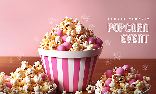 PSD 편집이미지 배너 분홍색 탁자 디저트 사람없음 과자 낟알 디지털합성 팝콘 이미지편집 음식 컬러 가구 파일형식