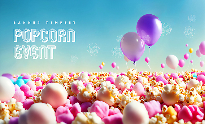 PSD 편집이미지 배너 디저트 사람없음 컬러풀 과자 낟알 디지털합성 팝콘 풍선 이미지편집 음식 컬러 파일형식