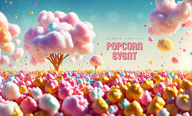 PSD 나무 편집이미지 배너 디저트 사람없음 컬러풀 과자 낟알 디지털합성 팝콘 솜사탕 이미지편집 식물 음식 컬러 파일형식