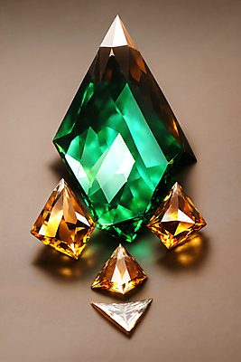 JPG 편집이미지 사람없음 초록색 빛 반짝임 노란색 크리스탈 보석 디지털합성 편집실사 AI포토 AI콘텐츠 컬러 모션 광석 CG 파일형식