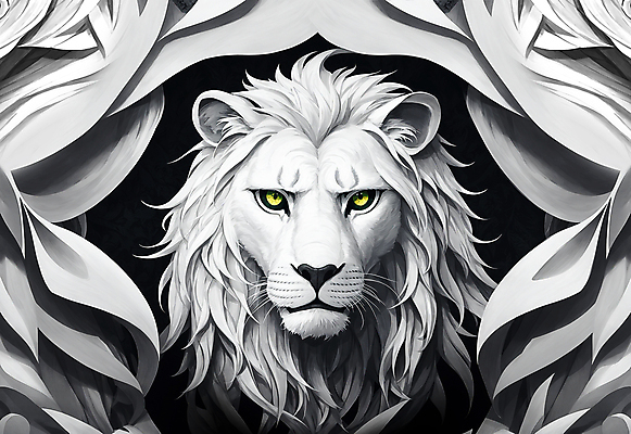 JPG 한마리 응시 얼굴 일러스트 포유류 사람없음 흰색 사자 신비 웅장함 백사자 국내일러스트 AI일러스트 AI콘텐츠 동물 1 시선 컬러 컨셉 신체부위 파일형식