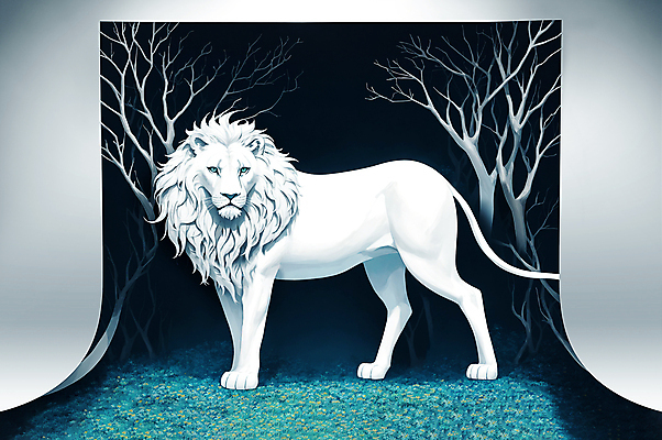 JPG 나무 한마리 일러스트 포유류 서기 사람없음 흰색 사자 신비 청록색 웅장함 백사자 국내일러스트 AI일러스트 AI콘텐츠 식물 동물 1 컬러 컨셉 모션 파일형식