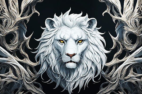 JPG 나무 한마리 응시 얼굴 일러스트 포유류 사람없음 흰색 사자 신비 웅장함 백사자 국내일러스트 AI일러스트 AI콘텐츠 식물 동물 1 시선 컬러 컨셉 신체부위 파일형식