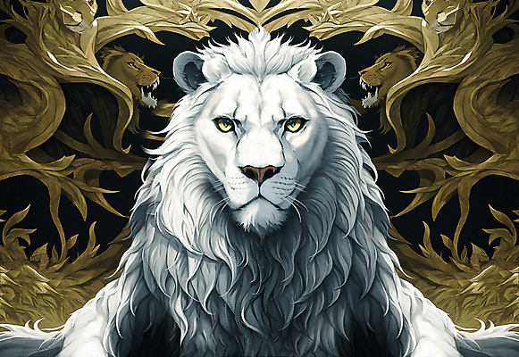 JPG 나무 한마리 응시 얼굴 일러스트 포유류 사람없음 흰색 사자 신비 웅장함 백사자 국내일러스트 AI일러스트 AI콘텐츠 식물 동물 1 시선 컬러 컨셉 신체부위 파일형식