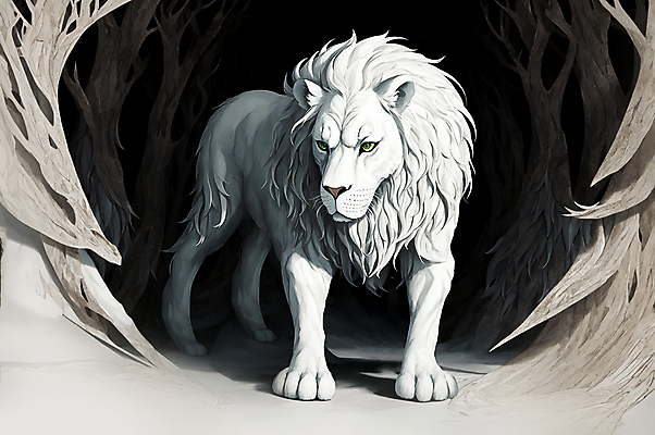 JPG 나무 한마리 일러스트 포유류 서기 사람없음 흰색 사자 신비 웅장함 백사자 국내일러스트 AI일러스트 AI콘텐츠 식물 동물 1 컬러 컨셉 모션 파일형식