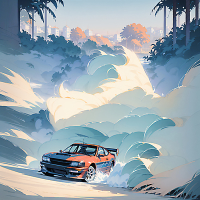 JPG 나무 파도 일러스트 풍경 사람없음 레이싱 자동차경주 경주용자동차 역동적 카툰스타일 국내일러스트 AI일러스트 AI콘텐츠 식물 바다 컨셉 자동차 시합 파일형식