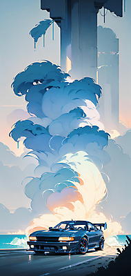 JPG 파도 바다 일러스트 풍경 사람없음 레이싱 자동차경주 남색 경주용자동차 역동적 카툰스타일 국내일러스트 AI일러스트 AI콘텐츠 컬러 컨셉 자동차 시합 파일형식