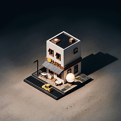 JPG 편집이미지 도로 가로등 창문 자동차 탁자 그림자 사람없음 건물 미니어처 천막 건축모형 아이소메트릭 편집실사 AI컴퓨터그래픽 AI콘텐츠 건축물 공공시설 길 육상교통 가구 교통시설 모형 CG 파일형식