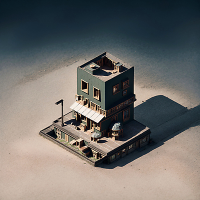 JPG 편집이미지 가로등 창문 그림자 사람없음 건물 상점 미니어처 파라솔 천막 건축모형 아이소메트릭 편집실사 AI컴퓨터그래픽 AI콘텐츠 건축물 공공시설 모형 CG 파일형식