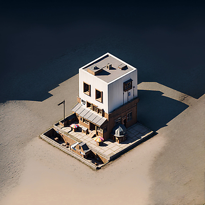 JPG 편집이미지 가로등 창문 그림자 사람없음 건물 상점 미니어처 파라솔 천막 건축모형 지하 아이소메트릭 편집실사 AI컴퓨터그래픽 AI콘텐츠 건축물 공공시설 모형 CG 파일형식