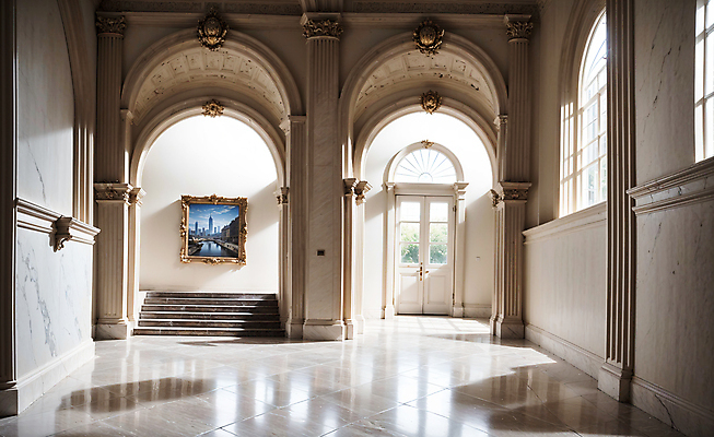 JPG 편집이미지 액자 건축양식 실내 사람없음 건물 빛 인테리어 문 공간 디지털합성 로마네스크 로마네스크양식 편집소스 편집실사 AI포토 AI콘텐츠 건축물 디자인 건축 내부 CG 파일형식