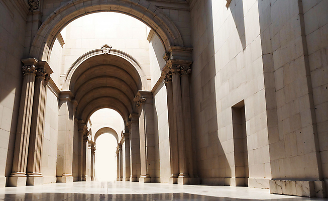 JPG 편집이미지 건축양식 실내 사람없음 건물 인테리어 공간 복도 디지털합성 아치 로마네스크 로마네스크양식 편집소스 편집실사 AI포토 AI콘텐츠 건축물 디자인 건축 내부 CG 파일형식