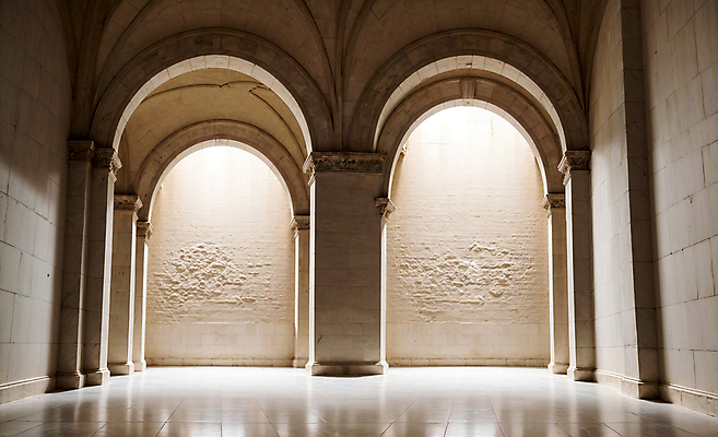 JPG 편집이미지 벽 건축양식 실내 사람없음 건물 인테리어 공간 디지털합성 아치 로마네스크 로마네스크양식 편집소스 편집실사 AI포토 AI콘텐츠 건축물 디자인 건축 내부 CG 파일형식