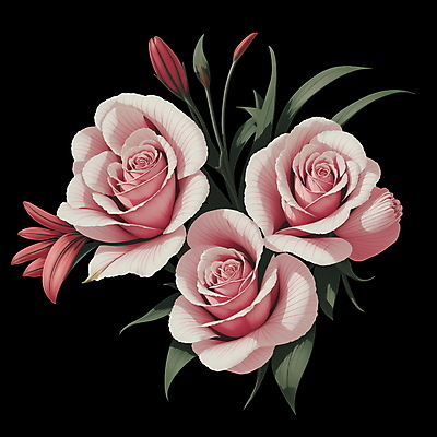 PSD 식물 꽃 분홍색 잎 일러스트 사람없음 장미 빈티지 백합 꽃봉오리 복고 오브제 국내일러스트 컬러 컨셉 파일형식