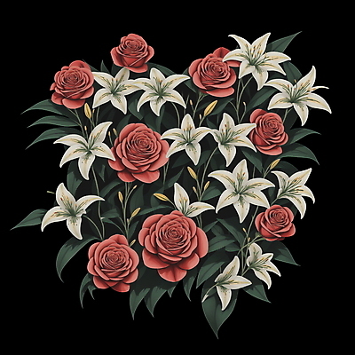 PSD 식물 꽃 잎 일러스트 사람없음 장미 빈티지 백합 꽃봉오리 복고 오브제 국내일러스트 컨셉 파일형식