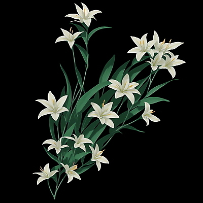 PSD 식물 꽃 잎 일러스트 사람없음 초록색 흰색 빈티지 백합 복고 오브제 국내일러스트 컬러 컨셉 파일형식