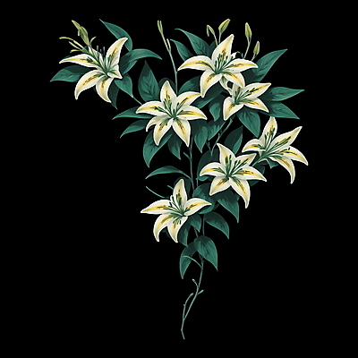 PSD 식물 꽃 잎 일러스트 사람없음 초록색 빈티지 백합 복고 오브제 국내일러스트 컬러 컨셉 파일형식