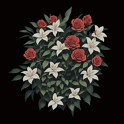 PSD 식물 꽃 잎 일러스트 사람없음 빨간색 초록색 장미 흰색 빈티지 백합 복고 오브제 국내일러스트 컬러 컨셉 파일형식